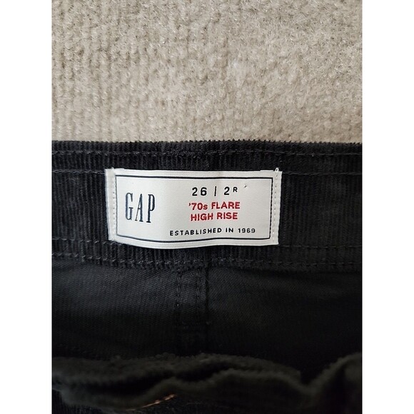 Gap 70s High Rise Flare Corduroy Pants Womens 2 26 Black Flap Pockets Stretch - Picture 6 of 8